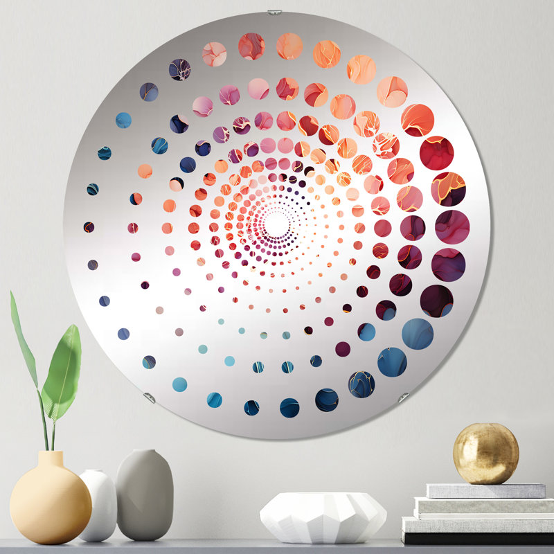 Foudre I - Encre en spirale - Miroir décoratif à pois en spirale - MIR115023-Rond, 23,6 po x 23,6 po