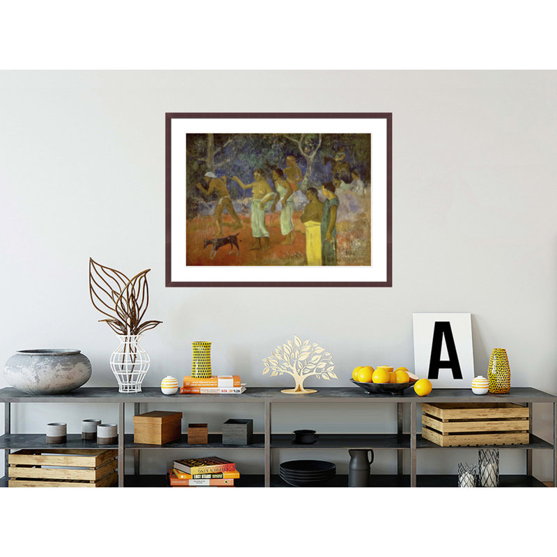 «Scene from Tahitian Life» par Paul Gauguin - Estampe numérique encadrée, H 31,88 po x l 41,5 po