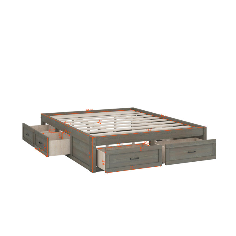 Grand lit plateforme avec tiroirs, Gris antique