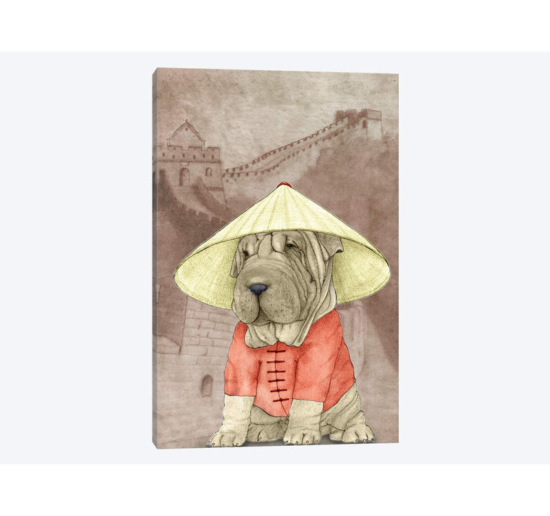 «Shar Pei With The Great Wall» par Barruf, impression sur toile tendue, H 40 po x l 26 po x P 1,5 po, Toile tendue