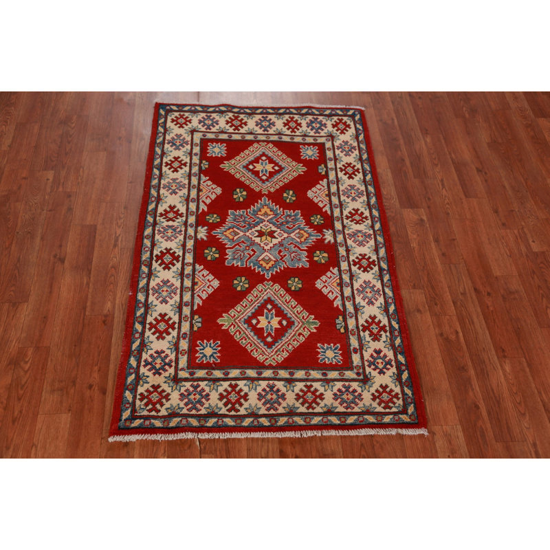Tapis rouge à motif oriental Kazak 3x5
