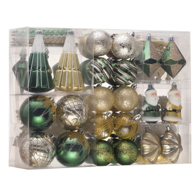 Kadasha 120ct Assorted Shatterproof Gold,Green and Silver Christmas Tree Ornaments Set