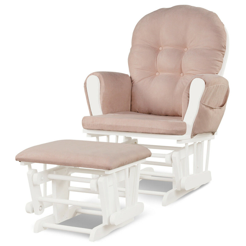 Chaise berçante avec repose-pieds Bahrudin Harriet Bee, Rose, Blanc