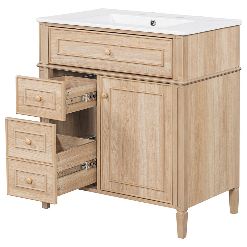 Meuble-lavabo de salle de bain avec lavabo, Natural Wood, 30"