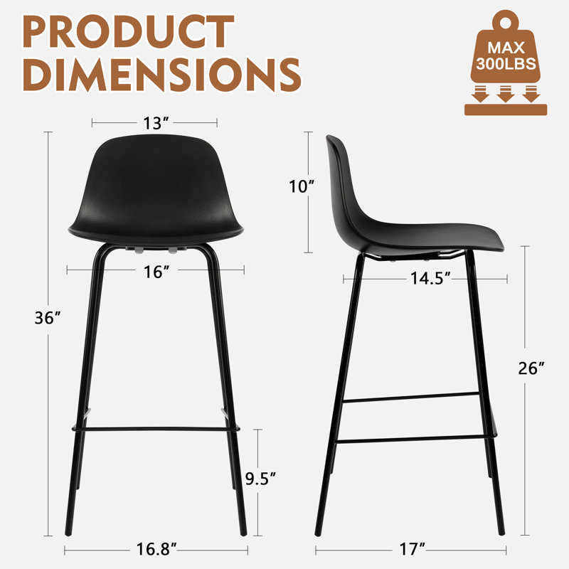 Tabouret de comptoir en PP de 26 po de hauteur avec structure en métal et repose-pieds pour îlot de cuisine, café et bar personnel