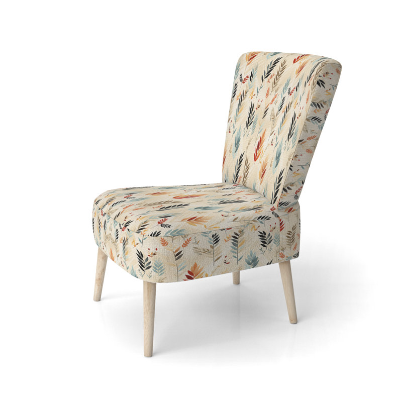 Motif de fougères brun doux doux et brun chaud - Chaise d'appoint rembourrée de style campagnard, chaise d'appoint rustique à motif floral
