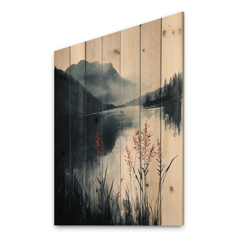 White And Black Silent Ridge - Lake House Wood Wall Art - On Natural Pine Wood, 20" H x 10" W x 0.78" D