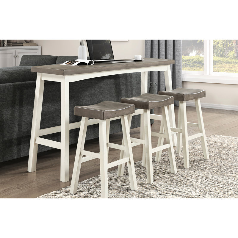 Table de salle à manger à hauteur de comptoir en bois massif - 4, transitionnelle, blanche et basse, table de 72 po, tabourets de 24,5 po, capacité de 250 lb, mobilier simple à assembler transitionnel et facile