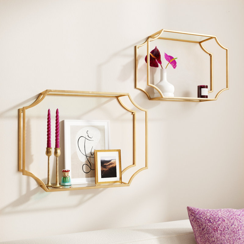 Brionna 2-Piece Accent Shelf, Gold, 18" H x 24" W x 6" D