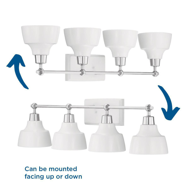 Bramlett Polished Chrome 4-Light Bath Vanity with White Shades