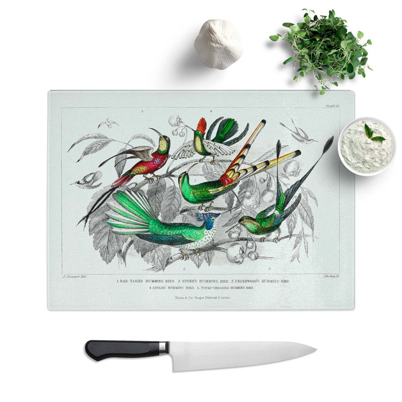 Tempered Glass Collection of Hummingbirds Pl. 60 Chopping Board, 28.5 cm W x 20 cm L