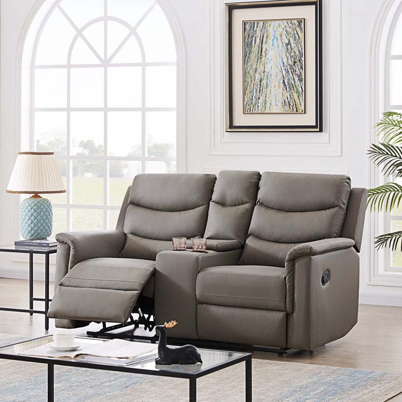 Causeuse inclinable 67,7 po en faux cuir avec accoudoirs coussinés, Similicuir gris