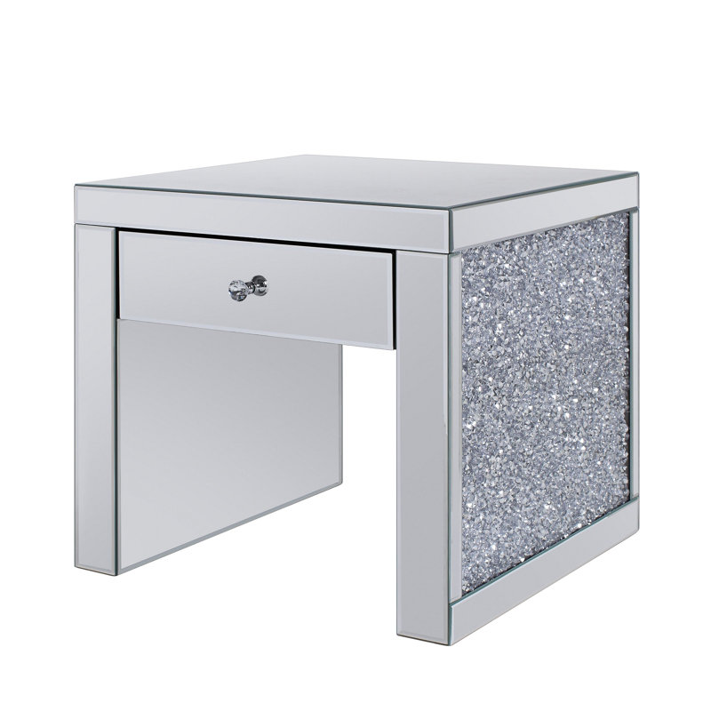 Table de bout miroitante en faux diamants