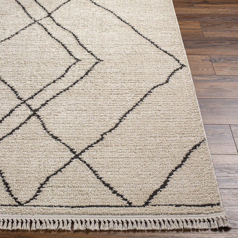 Khamyla Hugo Moroccan Butter and Black Area Rug, Runner 2'7" x 7'3"