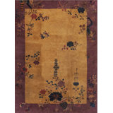 Smaller Size Wool Pile Antique Chinese Art Deco Area Rug