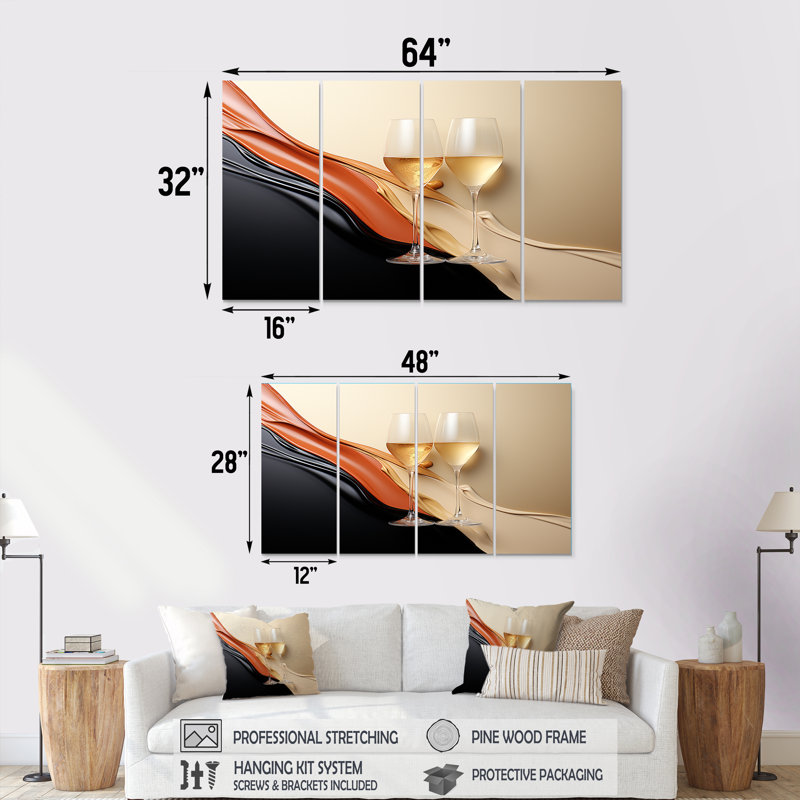 Ensemble de 4 impressions sur champagne champagne, H 28 po x l 48 po