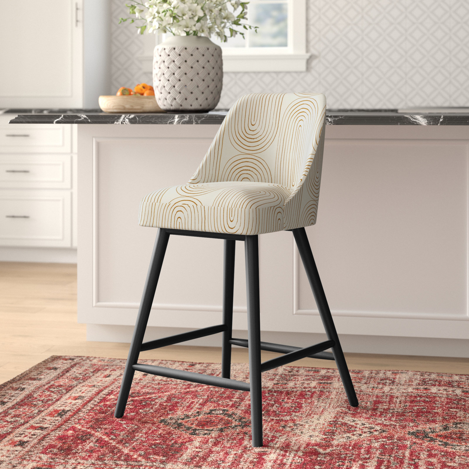 Gallie Bar & Counter Stool, Counter Stool (27” Seat Height), Black Wood, Oblong Mustard