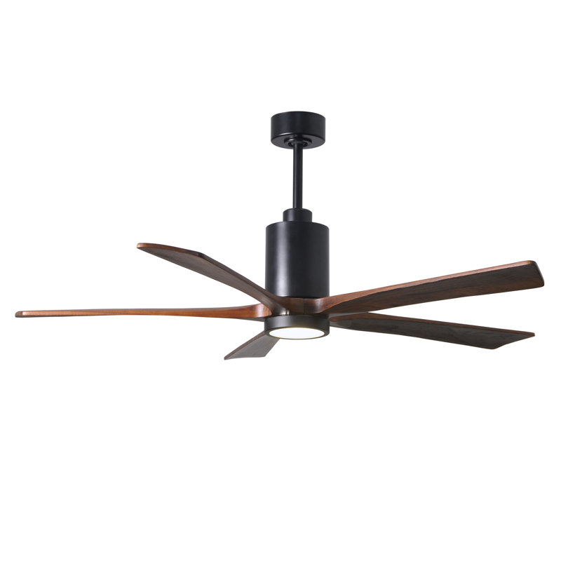 Patricia LED Downrod Ceiling Fan, Matte Black, Walnut Tone