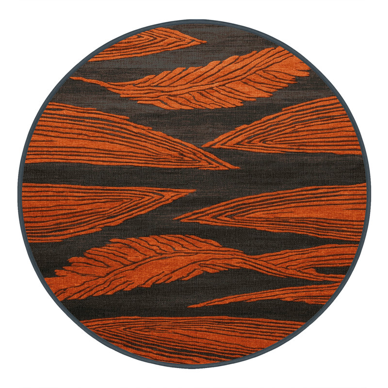 Machine Washable Art Deco Brown Area Rug, Round 3'