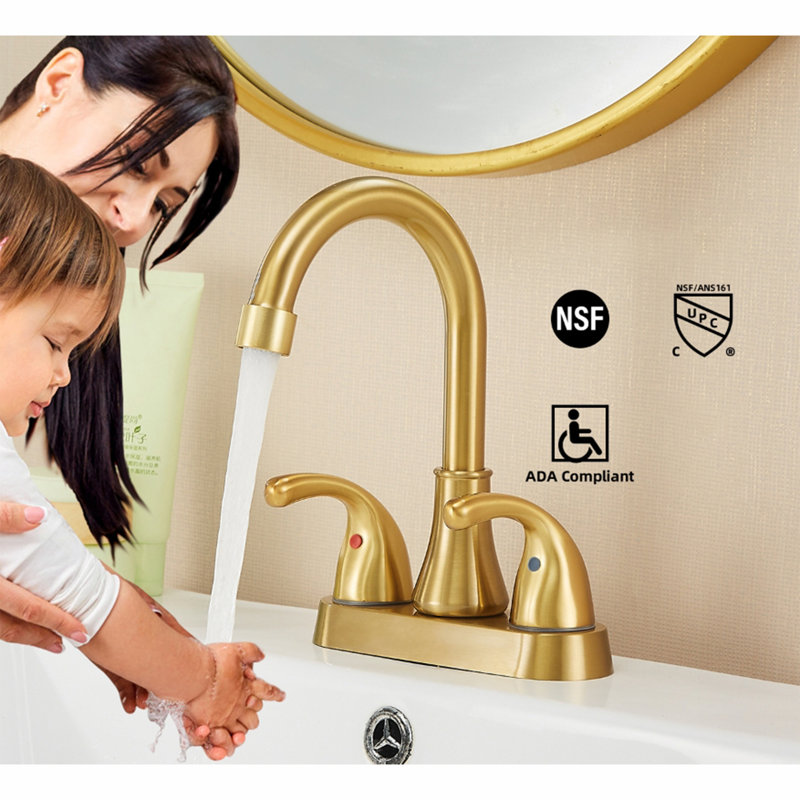 Classic Flow 4" Centerset Bathroom Faucet With Drain, Brushed Gold