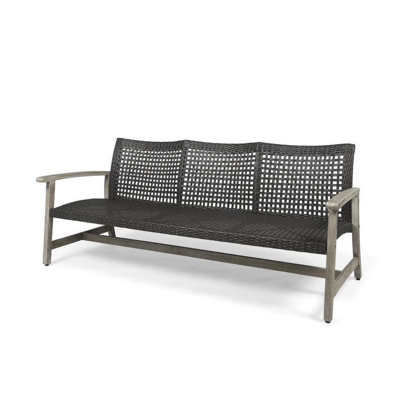 Outdoor Wicker 3 Seater Sofa, Patio Furniture Conversation Set For Backyard, Gray