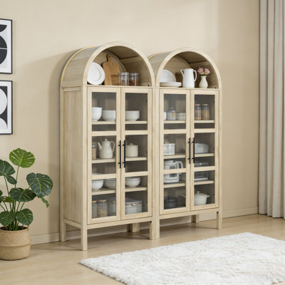 Ensemble de 2 vitrines arquées rustiques, armoire de cuisine en bois, 2 portes arquées en verre, avec rangement et tablettes réglables pour la salle à manger et le salon