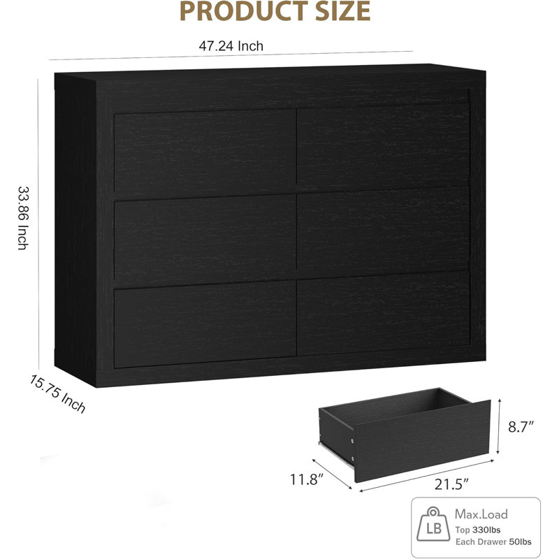Commode large 6 tiroirs Modern, Black