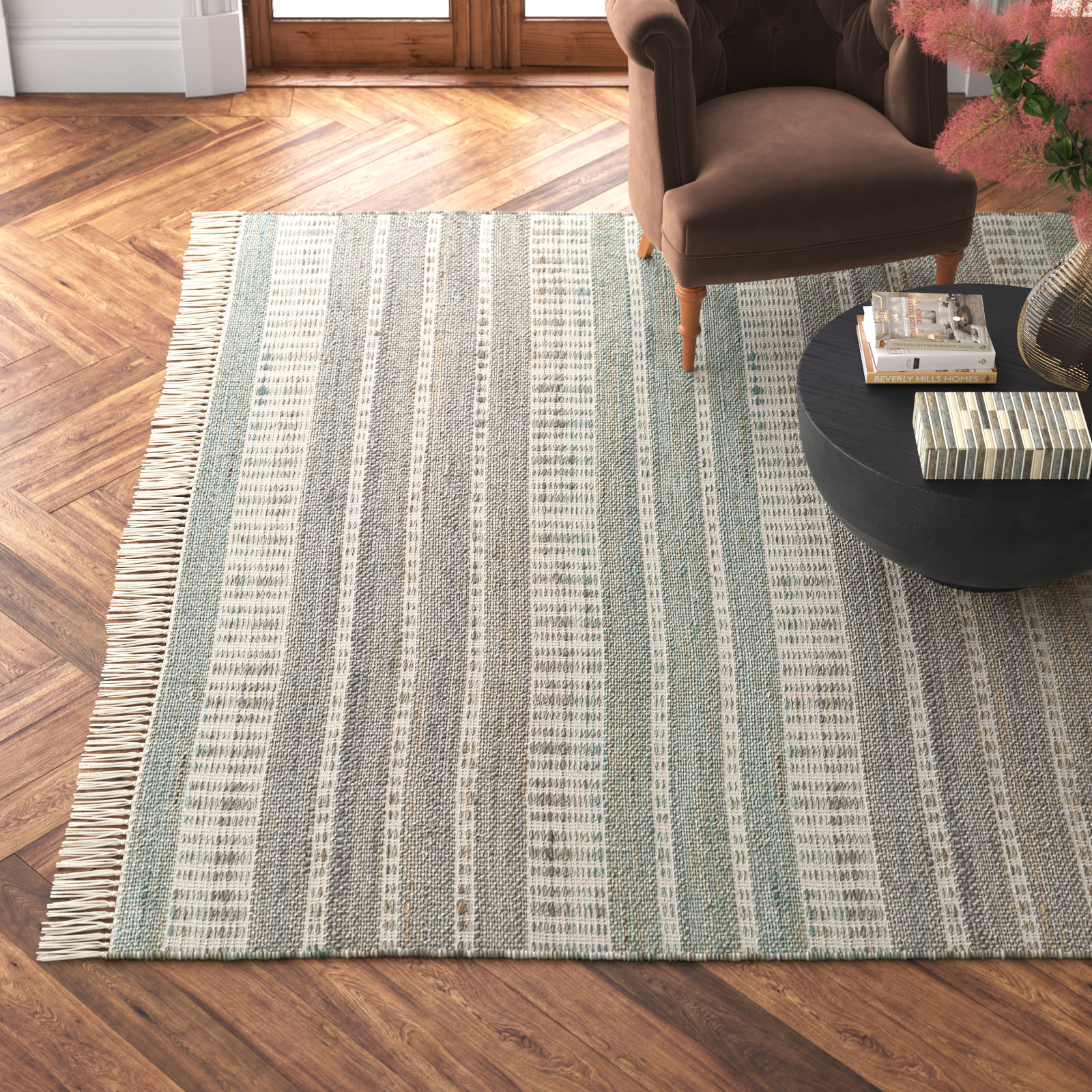 Haiya Hand-Woven Striped Jute Rug, Rectangle 8' x 10'