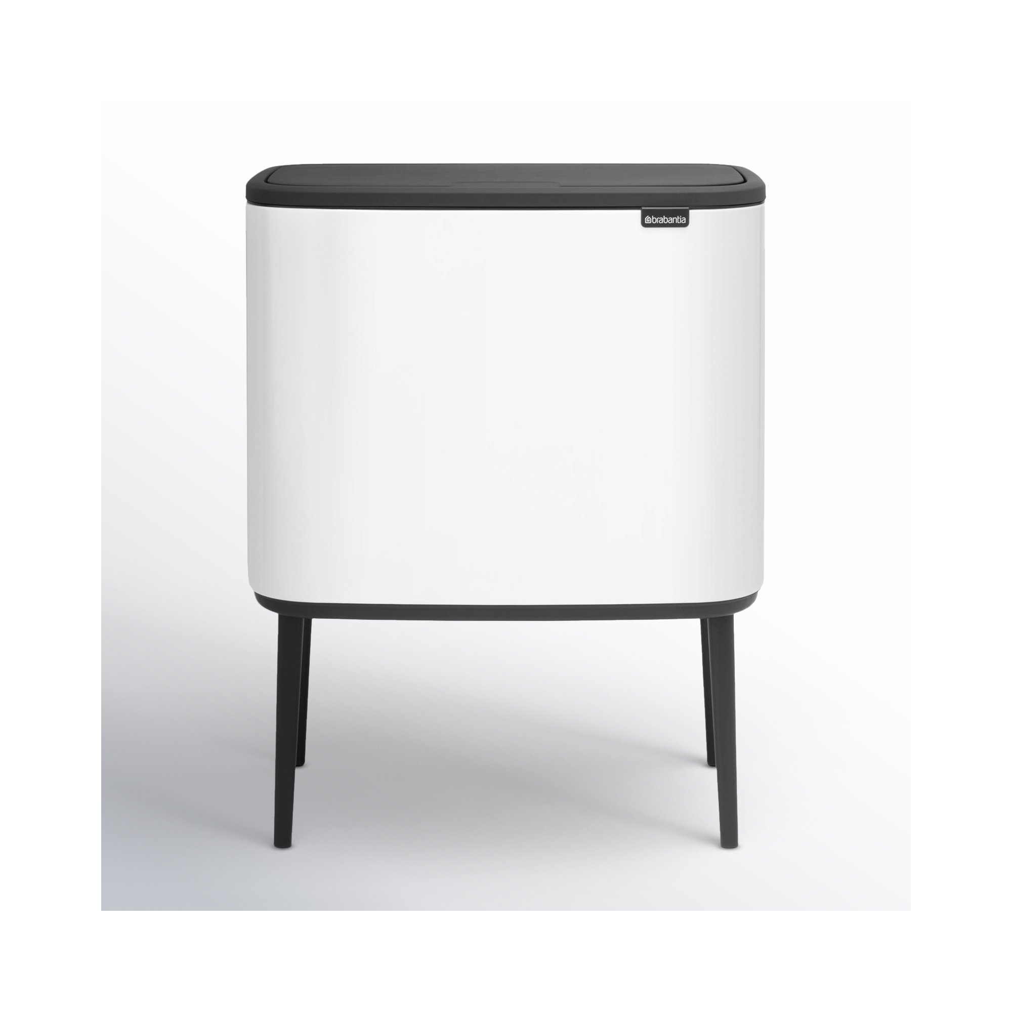 Brabantia Bo Touch Top Dual Compartment Recycling Trash Can, 3 + 6 Gallon (9 Gallon Capacity), White
