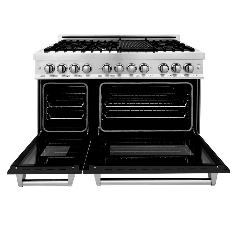 ZLINE 48" Legacy Dual Fuel Range w/ 7 Burner Gas Cooktop and 2 Electric Ovens, Black Matte Stainless Steel