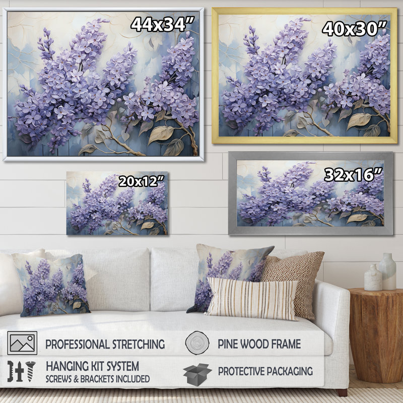 Mauve et doré pastel Lilac Dreams IV sur toile, Cadre simple blanc, H 24 po x l 32 po x P 1 po