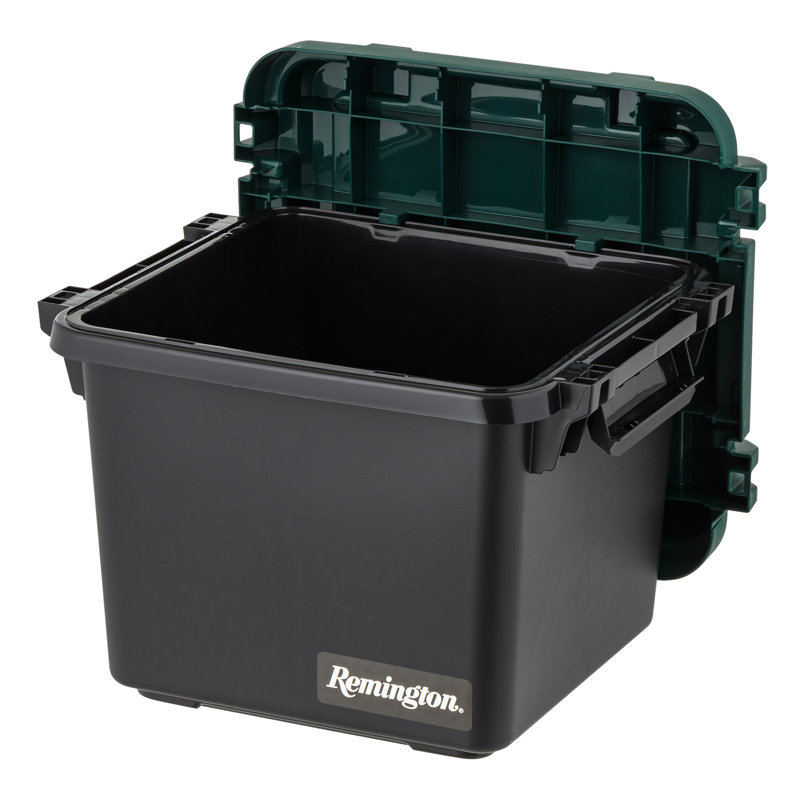 7.5 Gal. Remington Heavy Duty Trail Box, Stackable Storage Bin With Latching Lids, Black, (4-pack)