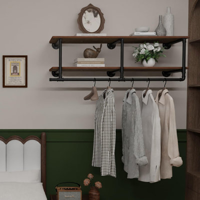 XMVJHOME 48-Inch Wall-Mounted Wood And Iron Clothes Rack, Heavy