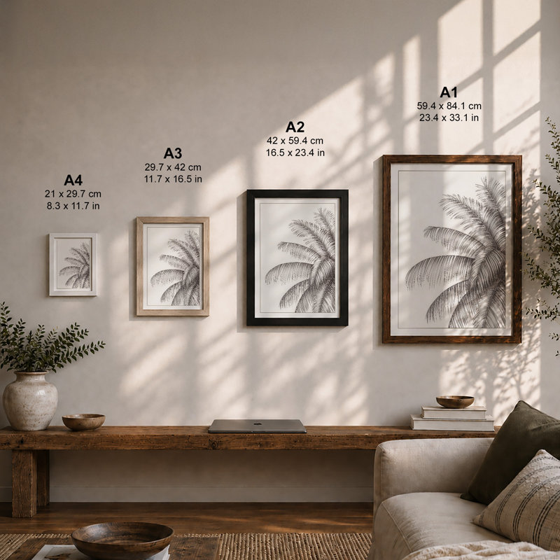 Palm Frond Study Botanical - Framed Print, A1 - 84.1 x 59.4 cm, Black