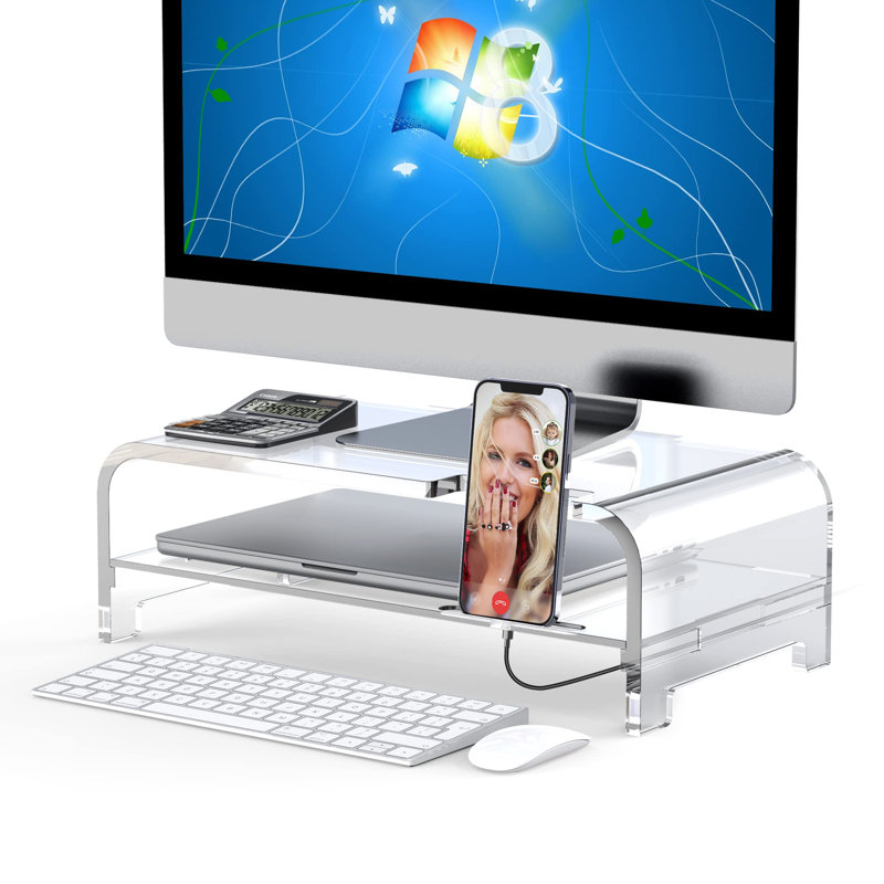 Support pour écran d'ordinateur en acrylique Support pour ordinateur portable transparent Support d'ordinateur pour ordinateur portable avec rangement Accessoires de bureau pour la maison et le bureau