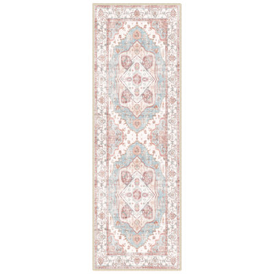 Machine Washable Non Slip Vintage Area Rugs for Living Room Bedroom Dining Room - Pink