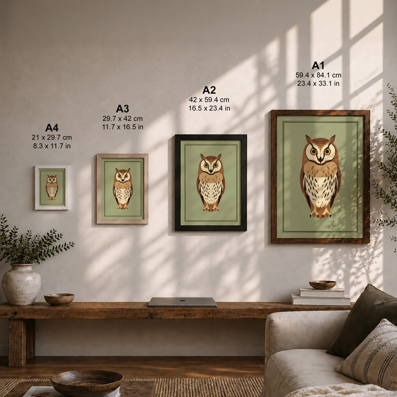 Frontal Owl Botanical - Framed Print, A1 - 84.1 x 59.4 cm, Unframed