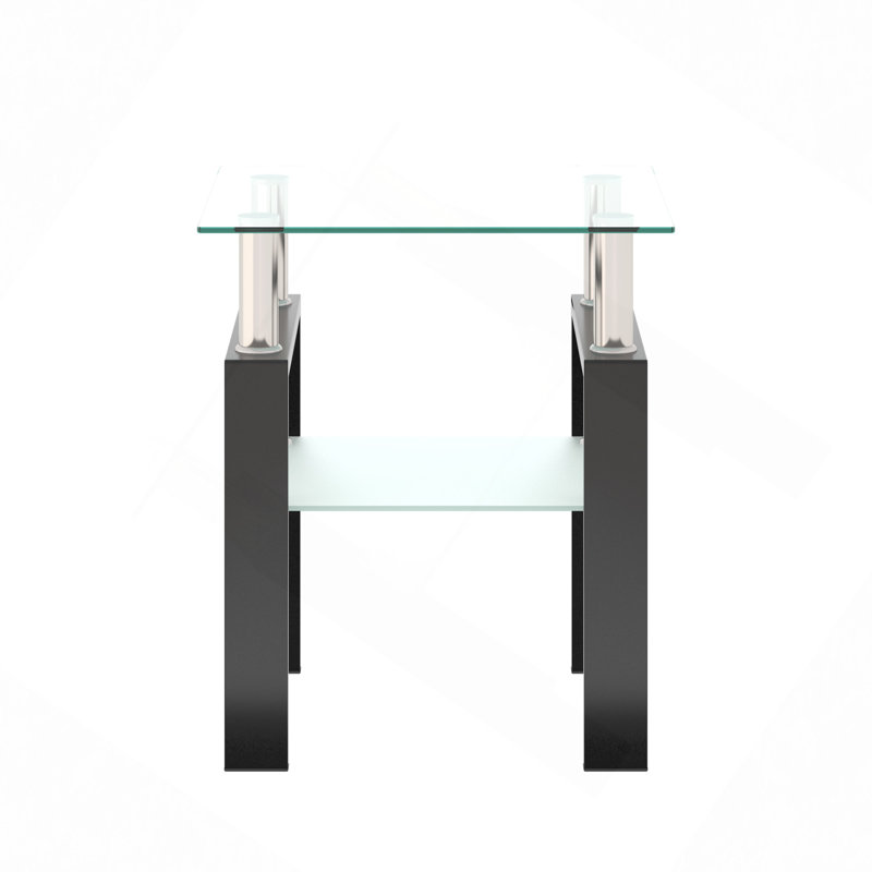 Table de bout moderne en verre trempé, table de bout, table carrée pour le salon, transparent, Noir