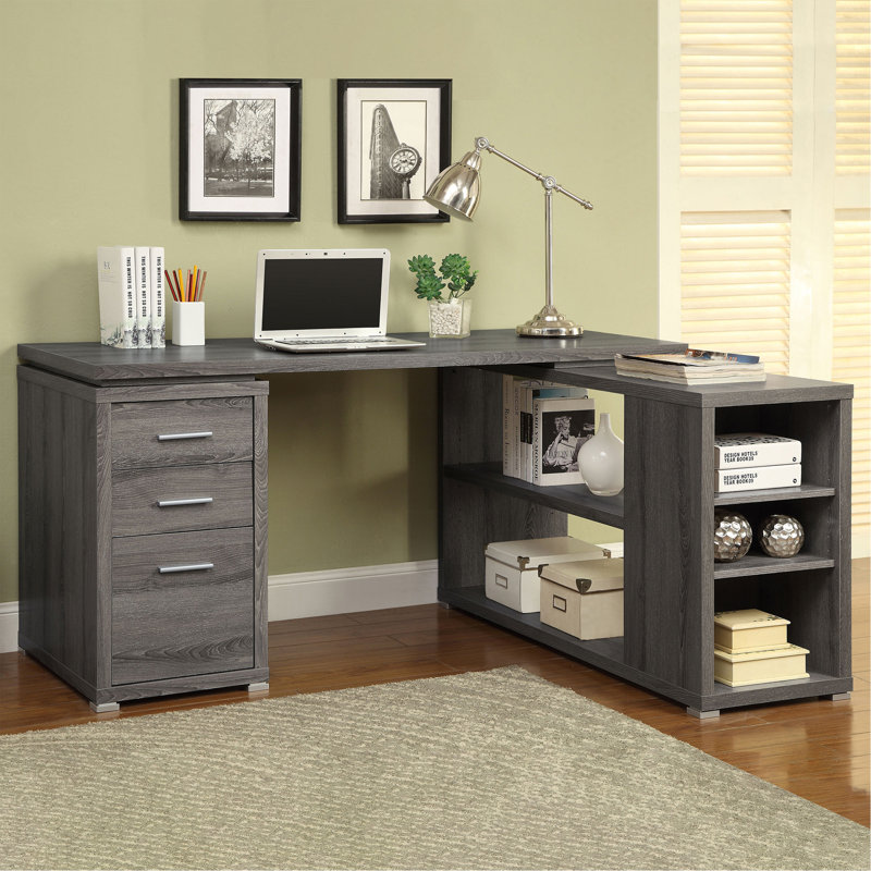 Bureau en T gris à 3 tiroirs Tona, Gris
