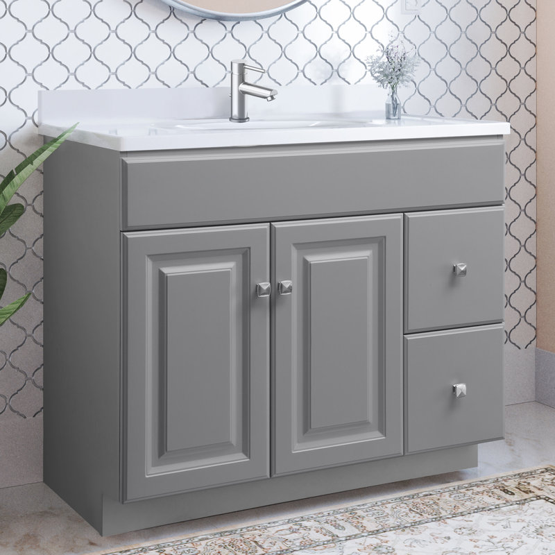 Meuble-lavabo de 37 po Wyndham avec comptoir à un trou, entièrement assemblé, Gris