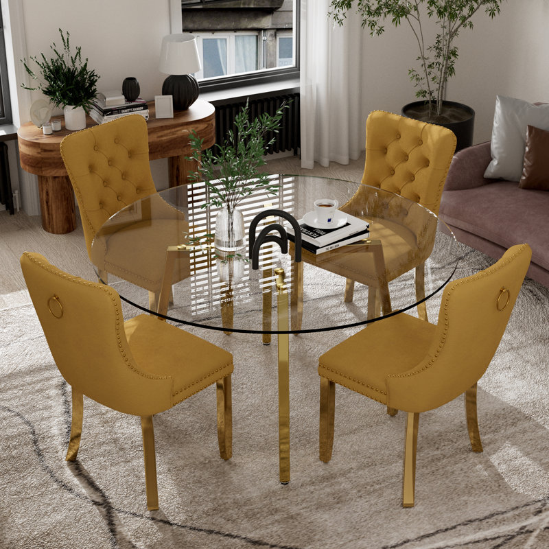 Ensemble de table de salle à manger 5 pièces, Jaune, Doré, H 29,5 po x L 42 po x l 42 po