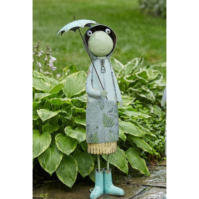 Statue de jardin grenouille en métal avec parapluie, art de jardin extérieur