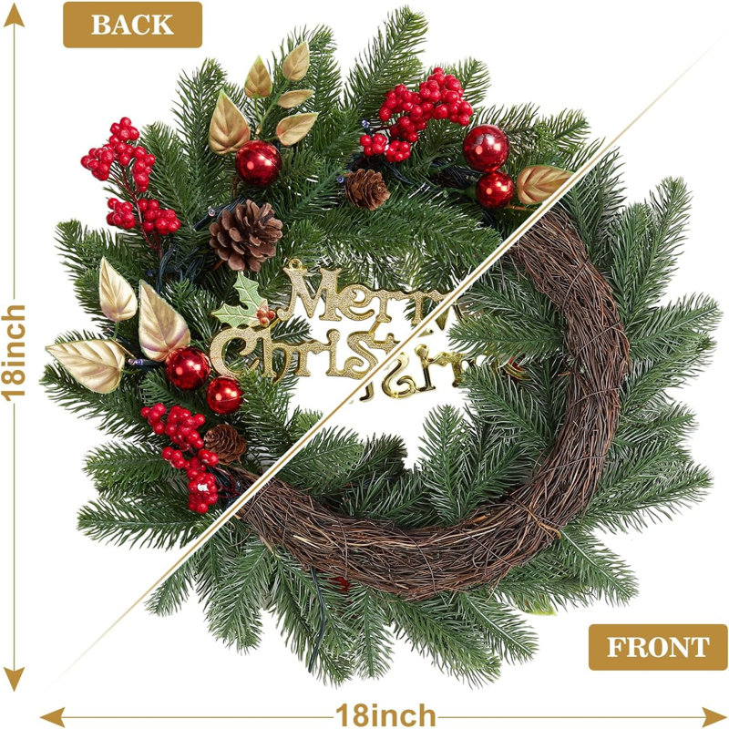 18-Inch Pre-Lit Wreath – 40 Multi-Color LEDs, Timer & Merry Christmas Sign for Door