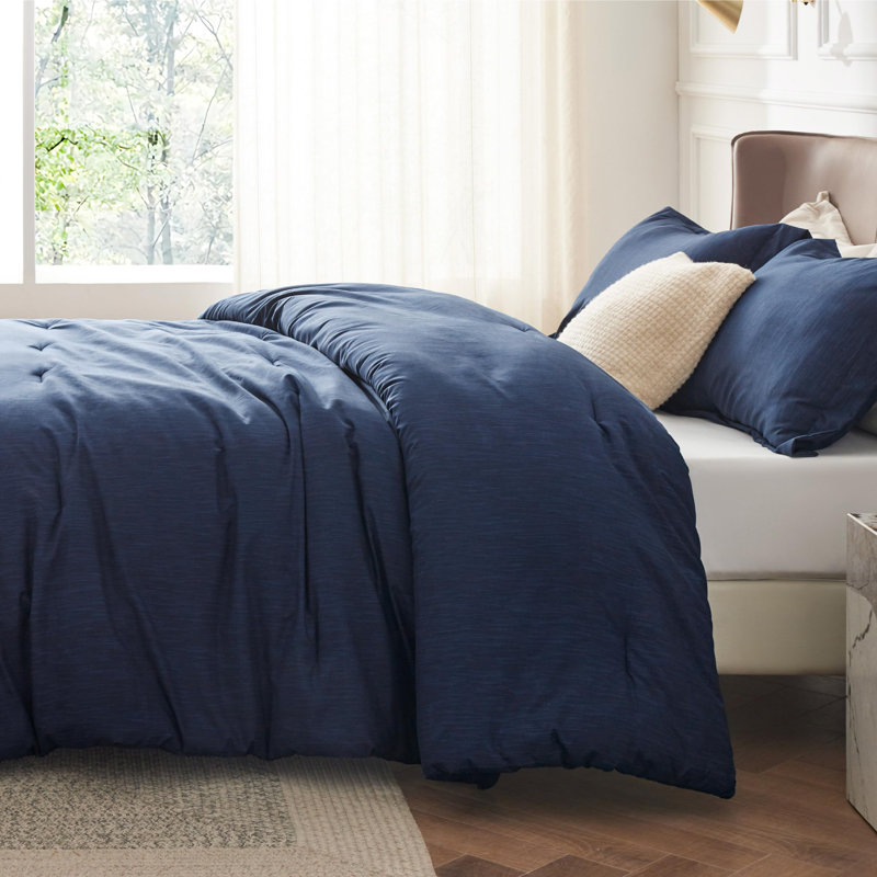 Bedsure Cationic Dyed Printed Comforter Set, Navy, Oversized King Comforter + 2 Standard Shams