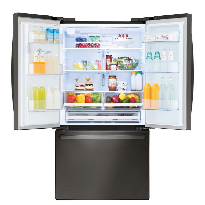 LG 3 Door French Door, Standard Depth, Ice and Water with Single Ice Maker, 28 cu. ft., Black Stainless Steel