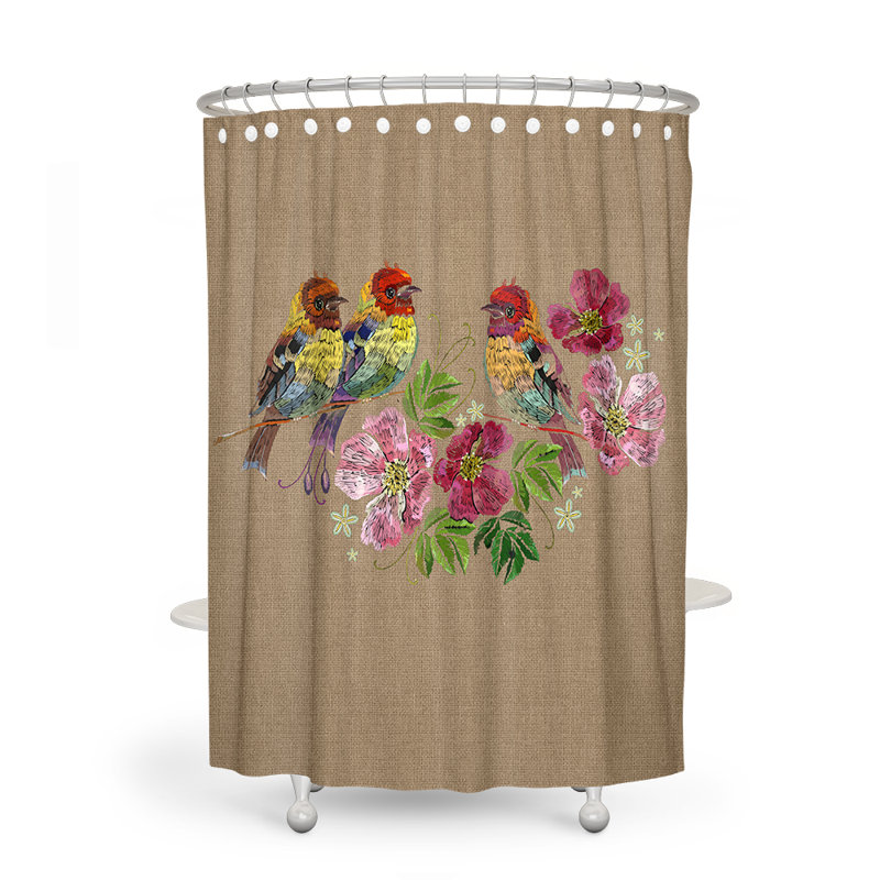 Birds And Floral Design Shower Curtain, 83" H x 70" W