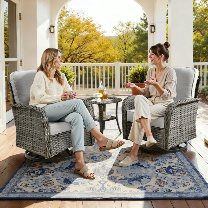 Ensemble de conversation d'extérieur en osier pour 5 personnes, ensemble de chaises de patio pivotantes avec table basse éclairée et coussins