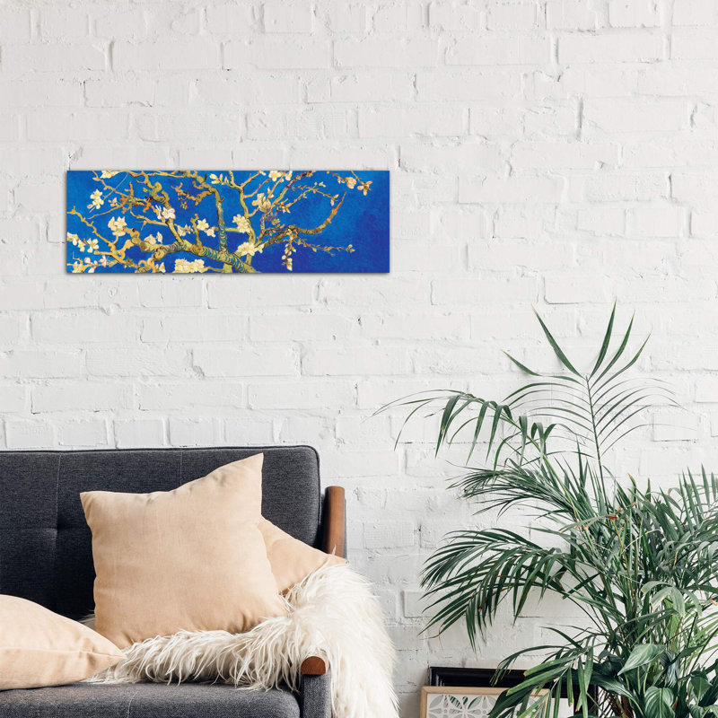 Almond Blossom On Royal Blue by Vincent Van Gogh - Floater Frame Panoramic Painting on Canvas, Wrapped Canvas