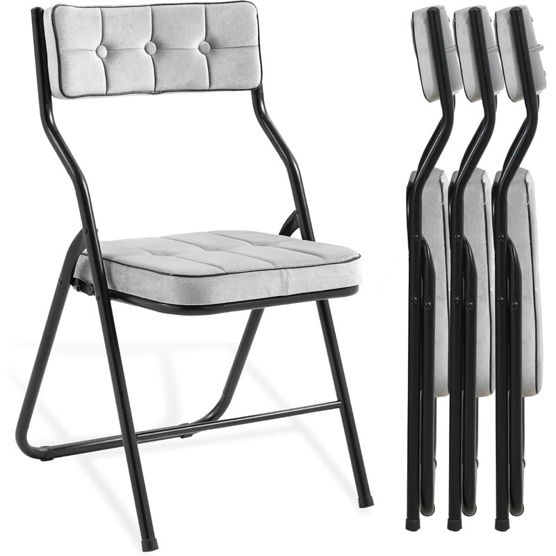 4-Pack Padded Folding Chairs – Portable Cushioned Dining Chairs for Guests, Gray