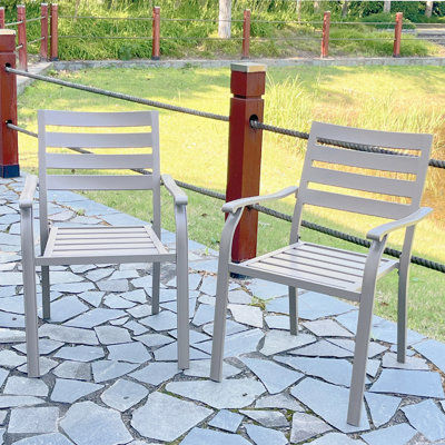 Ensemble de 2 chaises de salle à manger d'extérieur en métal de couleur crème toutes saisons
